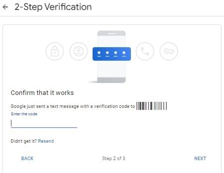 enter received 2-step verification code sent by google