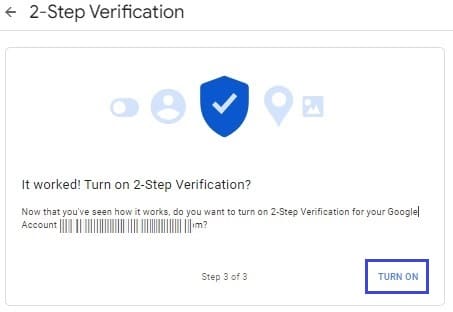 turn on 2-step verification for your google account