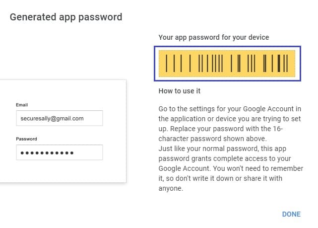 new app password for your device or code