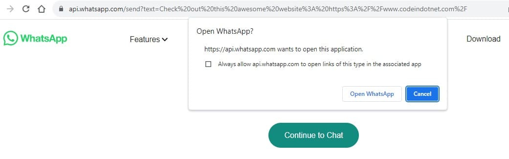 open whatsapp from javascript