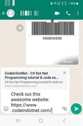 share text link to whatsapp from mobile device